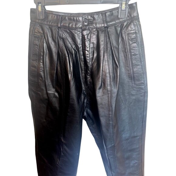 Vintage Toffs Y2K 80s 90s High Waisted Black Leather Pants 10T Pleated Design - Picture 4 of 10